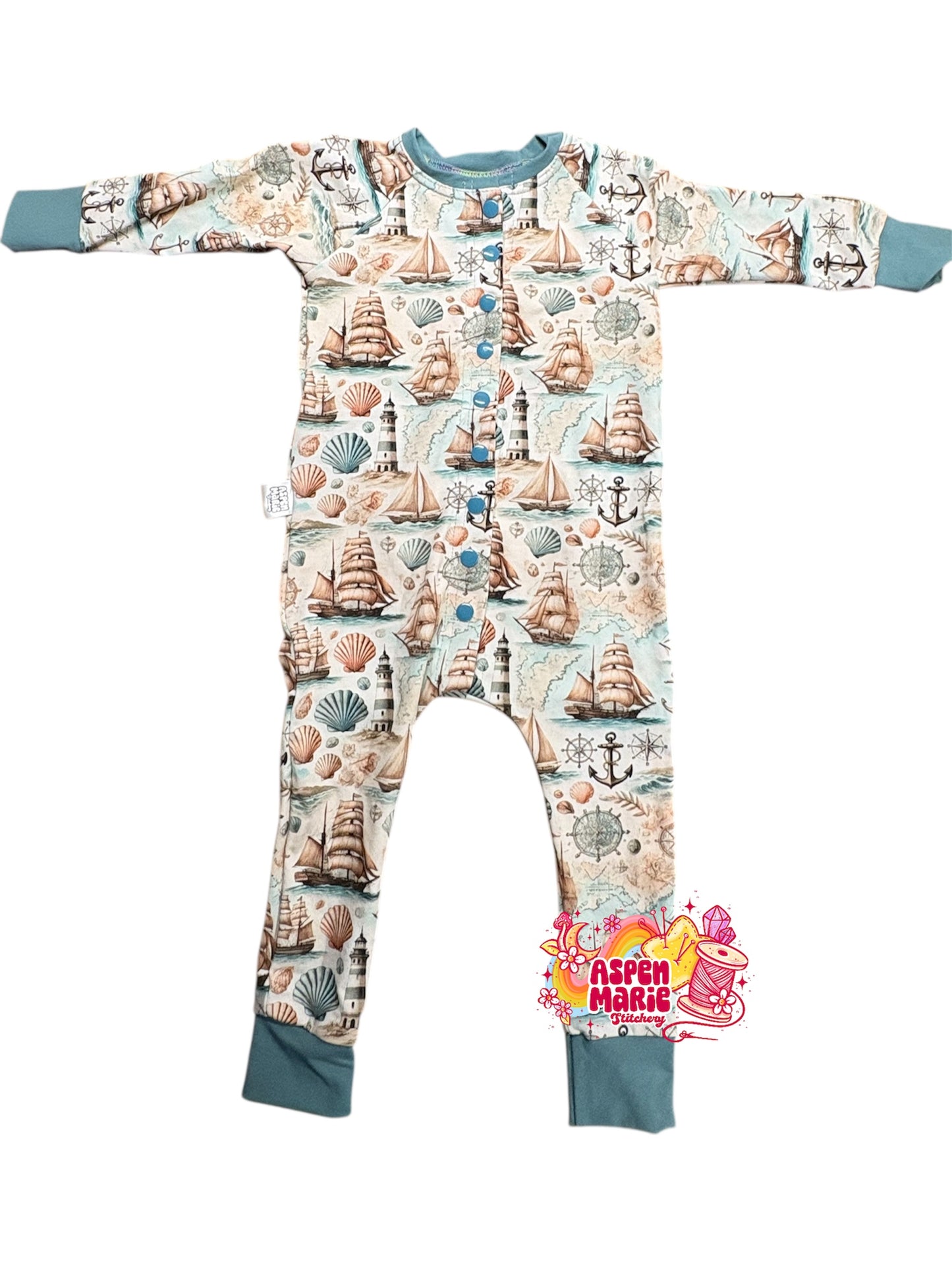 Size 9-12m Sail Boat Romper