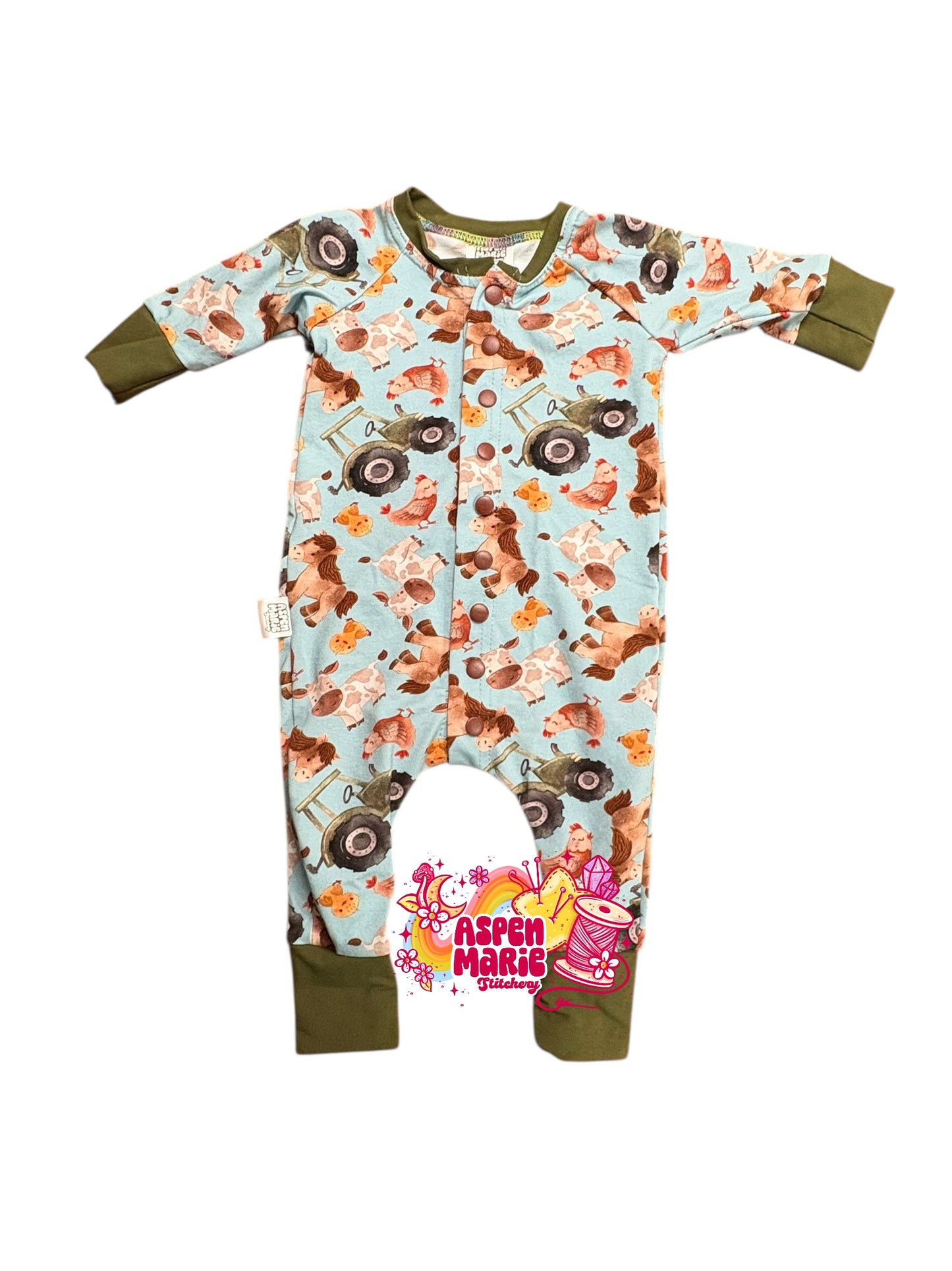 Size 3-12m Farm Romper