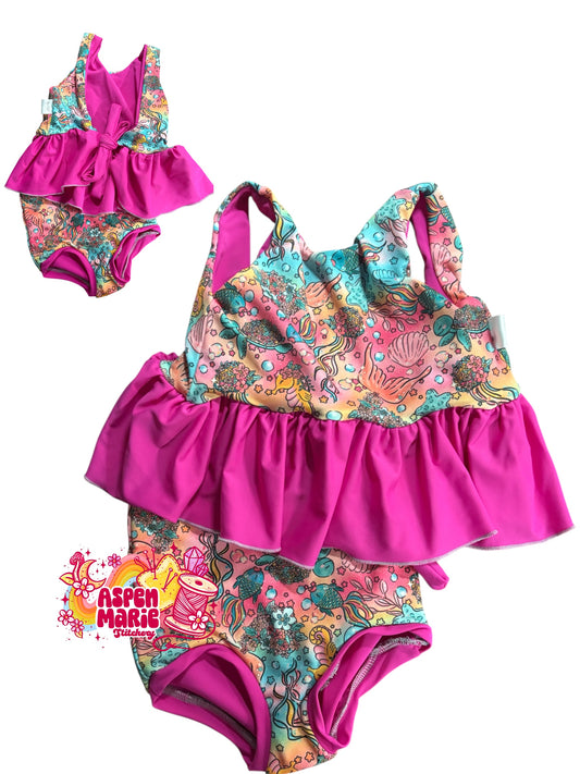 Size 7/8 Mermaid Ruffle Two Piece Swim