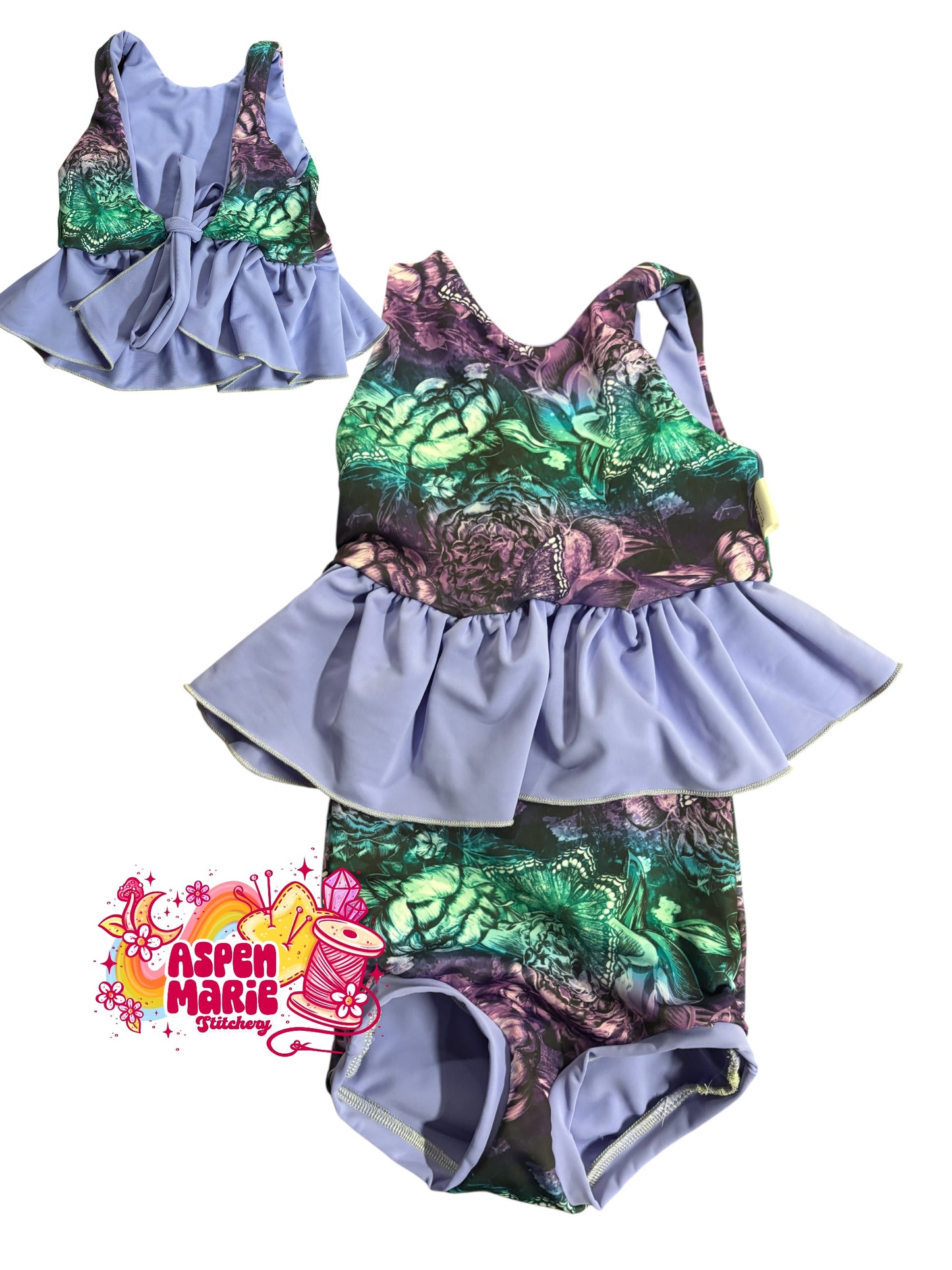 Size 6/7 Ombre Butterly Ruffle Two Piece Swim